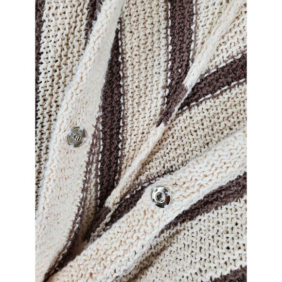 Free People Knit Cardigan Sweater sz S Beige Brown Striped Oversize V-Neck - Picture 8 of 13